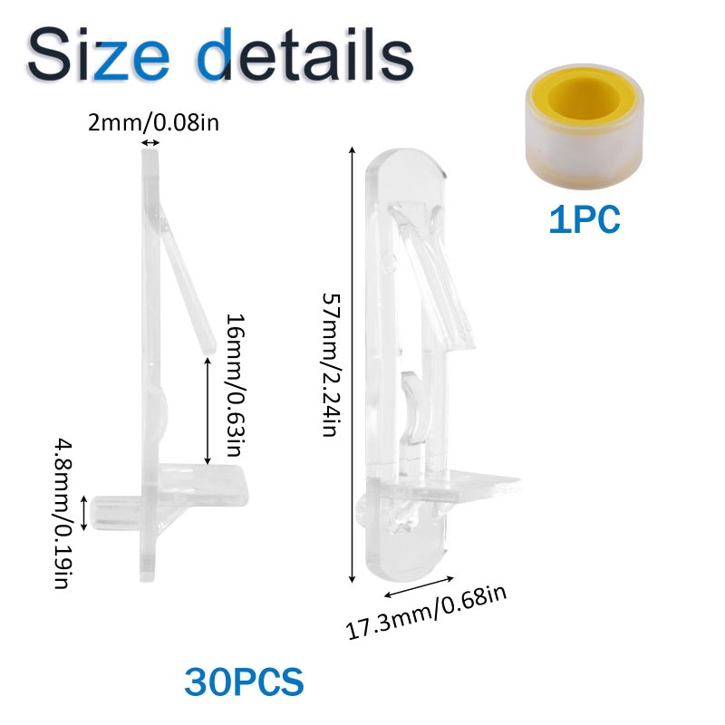 INCREWAY 30 Pack Shelf Support Peg, Clear Plastic Cabinet Pins, Self-Locking Bracket Clips for Supporting Furniture, Kitchen Bookcase, Closet, Fits 3/16" Diameter Hole & 13/16" Shelf - Image 2